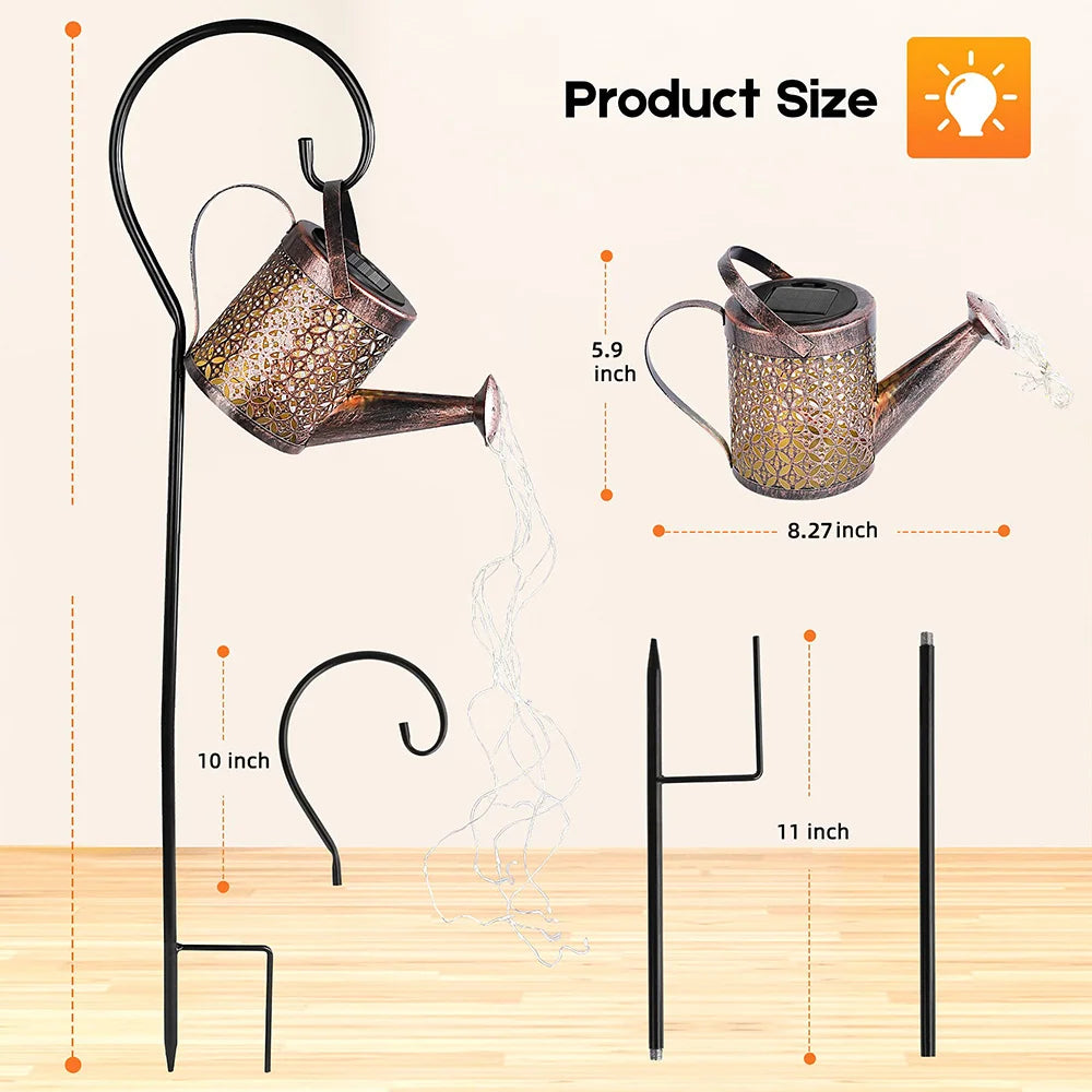 LED, Solar Watering Can With Waterfall Lamp.
