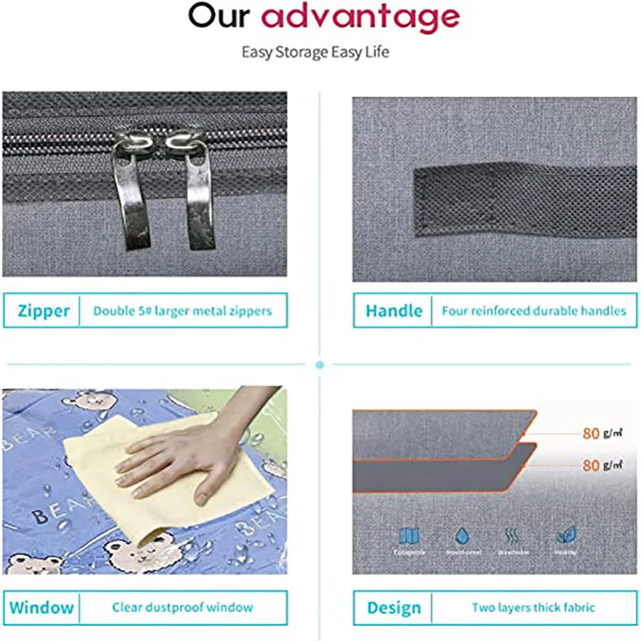 Storage Bag With Cover That Fits Under the bed With 4 Reinforced Handles