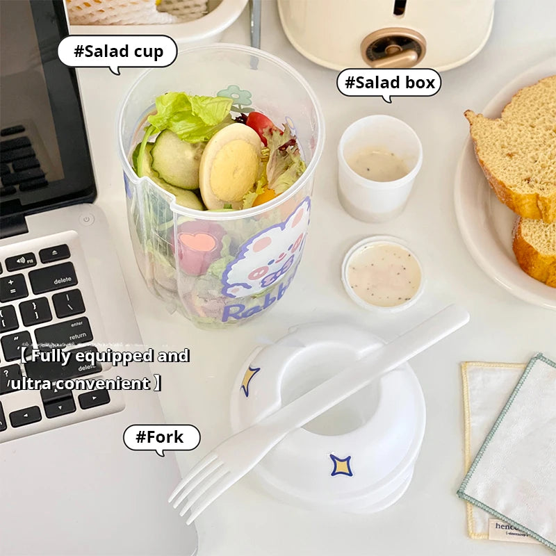 1pc White Or Green Portable Bottle Salad Container With Fork