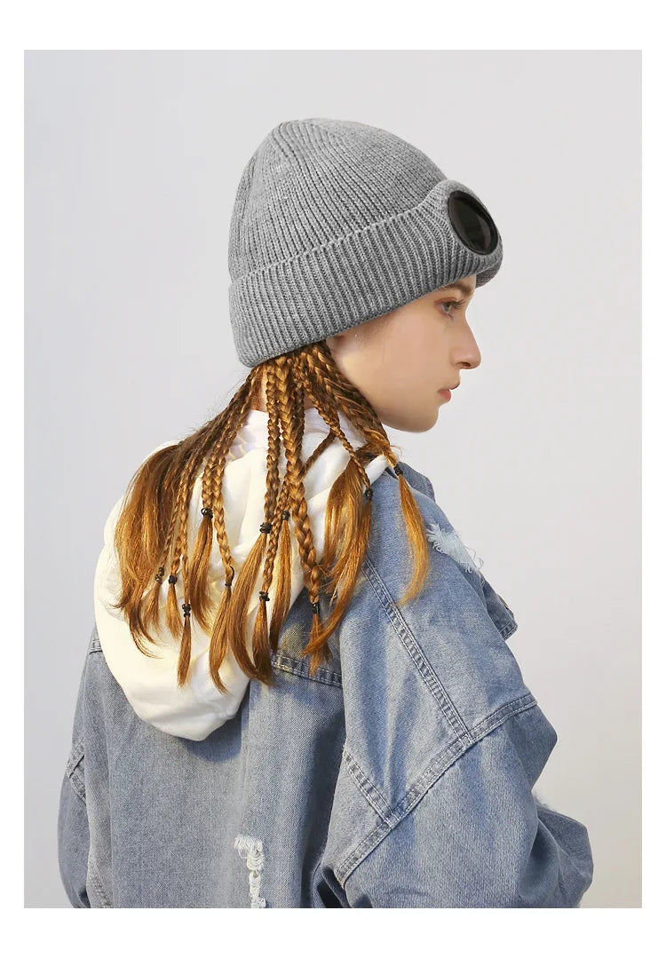 Men And Women's Knitted Beanie With Goggles