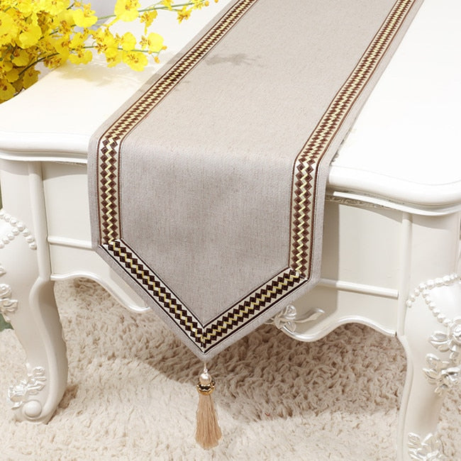 Rose Linen Table Runner With Tassels.