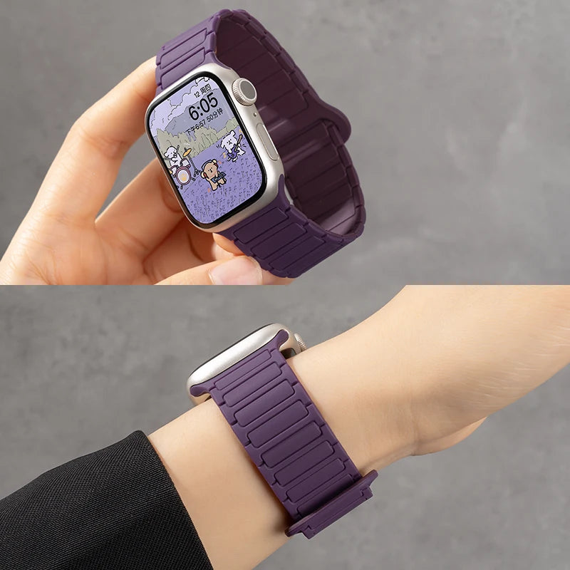Silicone Magnetic Strap for Apple Watch 46mm 42mm 49mm 45mm 41mm 44mm 40mm Band For IWatch Ultra 2 Series 10 9 8 7 6 SE 5 4 3