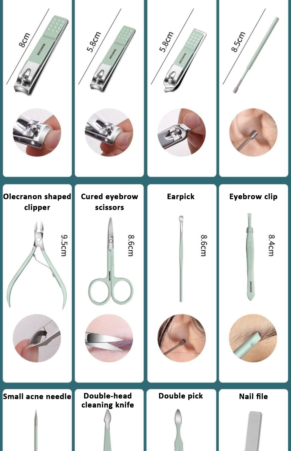 12 or 16 pcs Stainless Steel Manicure/Pedicure Set with Leather case.