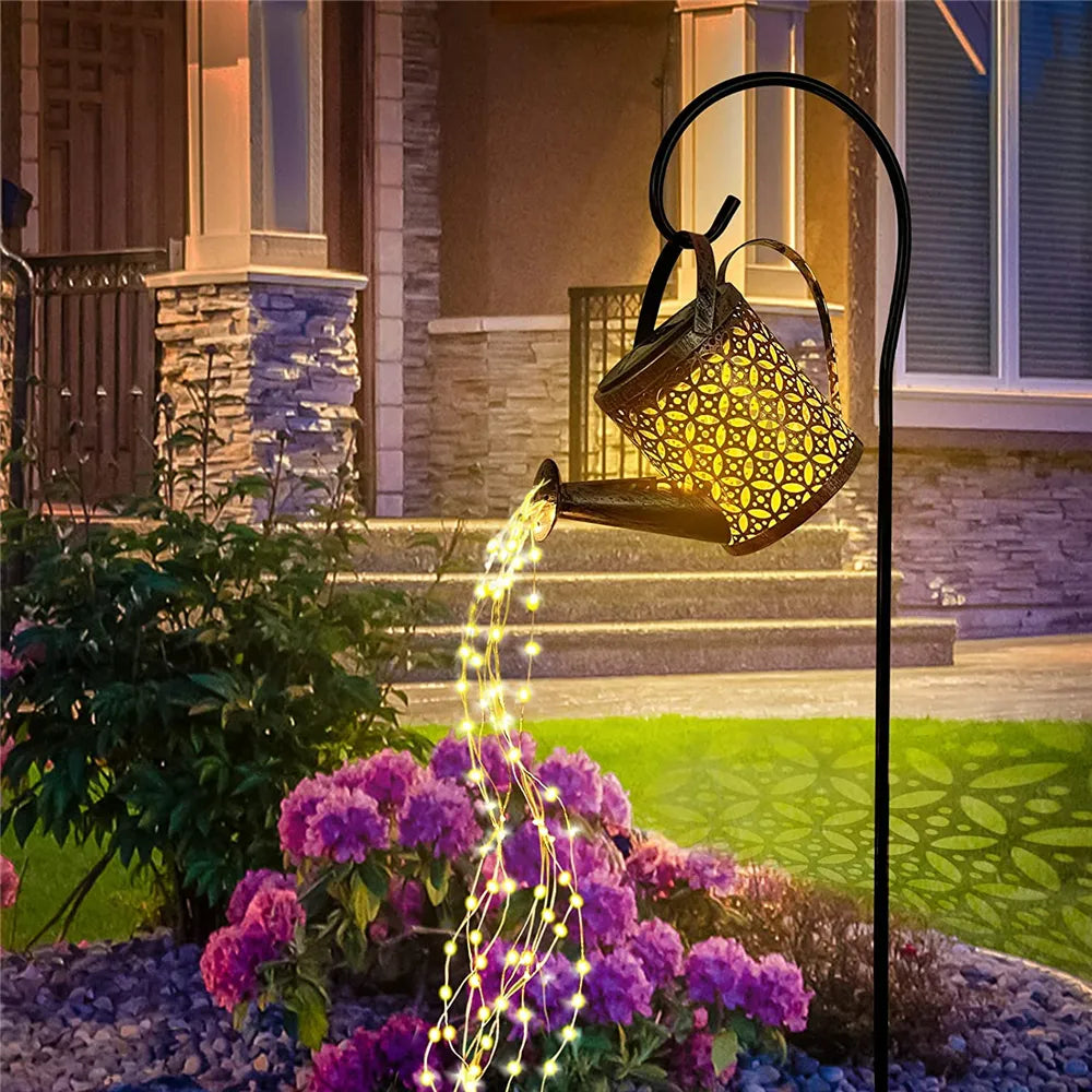 LED, Solar Watering Can With Waterfall Lamp.