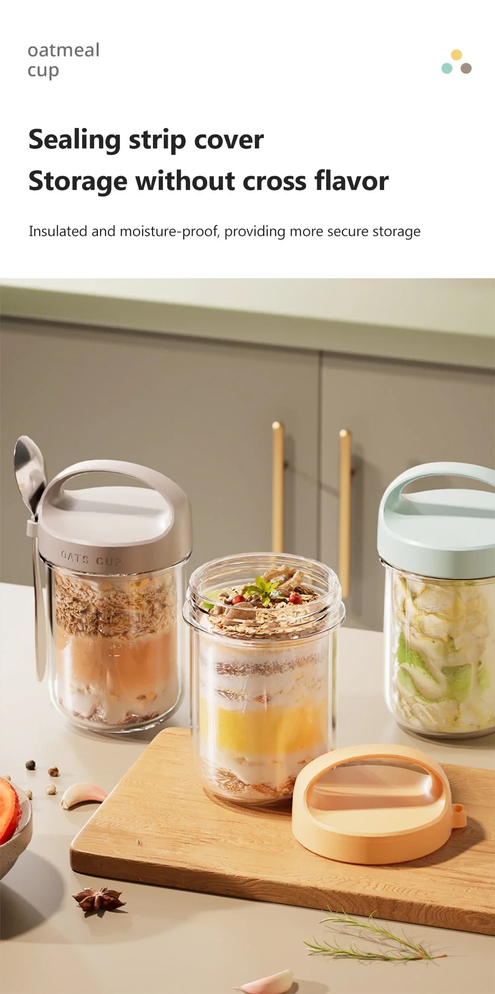 430ML Glass Cup With Lid And Spoon Great For Breakfast Oats Or Salad Cups
