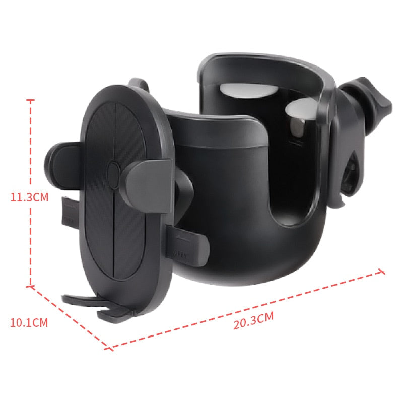 Baby Stroller mobile phone and drink holder.