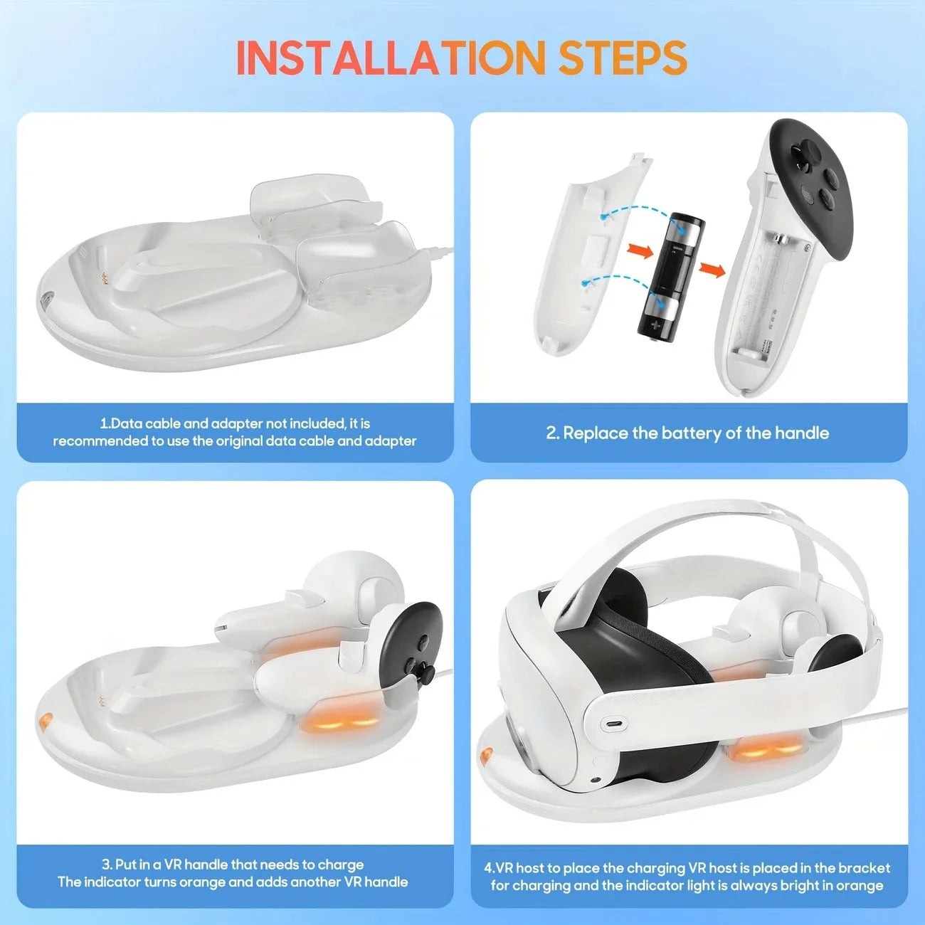 Magnetic Fast Charging Station for Headset & Controllers with LED Light And 2 NI-MH Batteries For Meta Quest 3