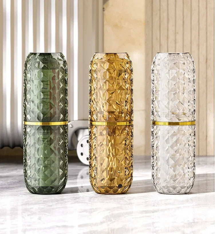 Light Luxury Diamond Pattern Travel Cup Toothpaste And Toothbrush Holder