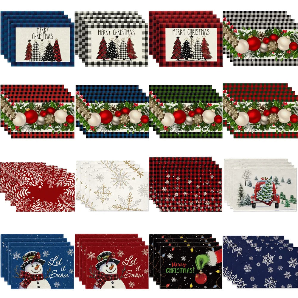 4PCS 30*45CM Linen Christmas Table Placemats