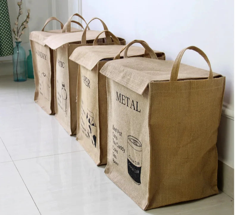 Folding Jute Organizer Storage Basket With Lids