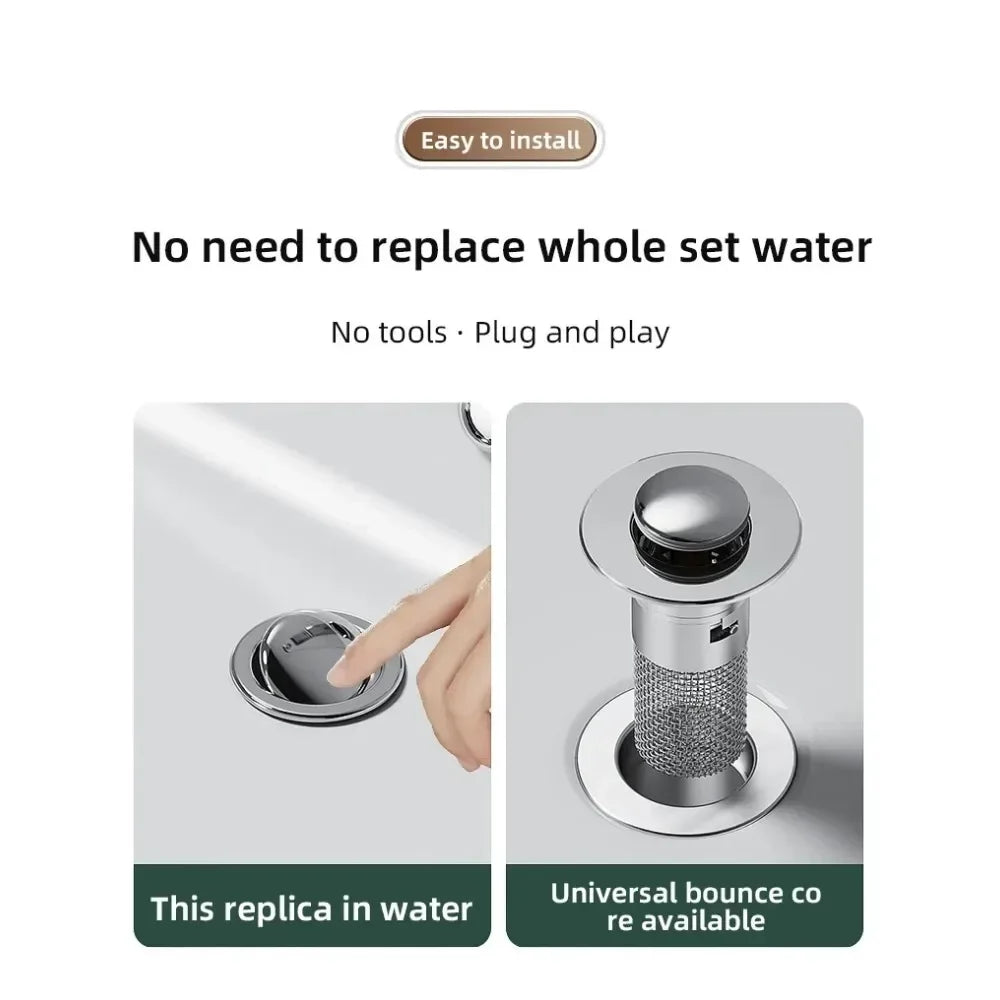 Universal Pop-up Chrome Drain Plug Sink Filter with Hair Catcher