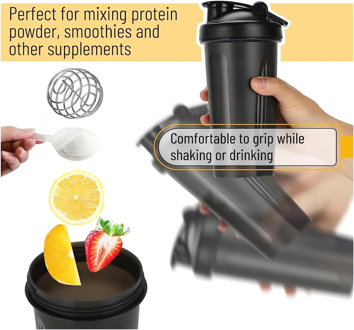 600ml Portable Protein Powder Shaker Bottle Leak Proof Water Bottle for Gym Fitness Training Sport Shaker Mixing Cup with Scale