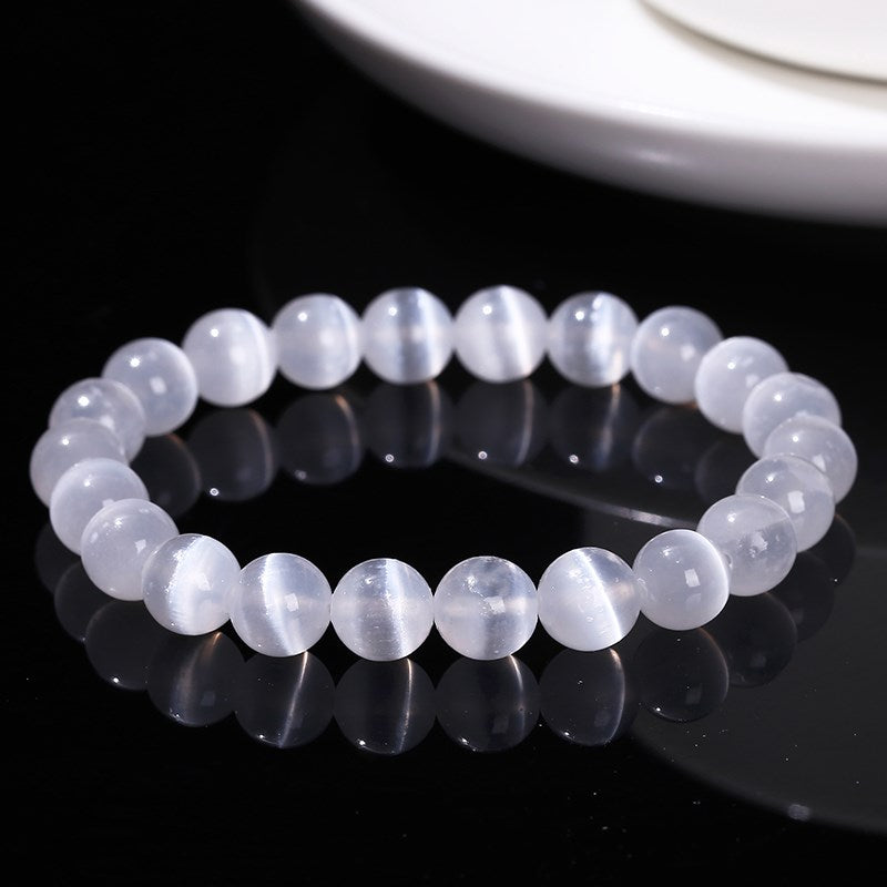 JD Natural White 6/8/10 mm Selenite Stone Bead Bracelet.