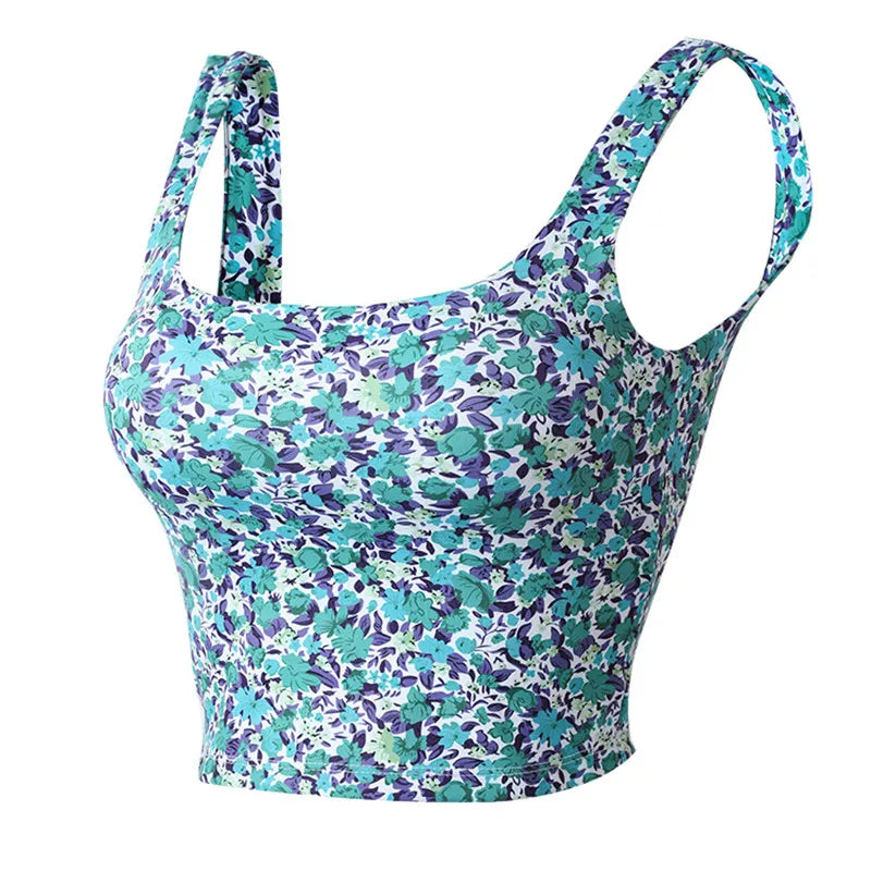 YUSHUHUA Women's Colorful Print Sports Tops With Pads