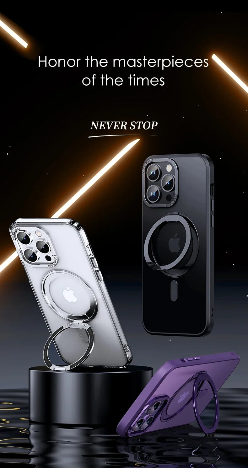 Magnetic 360°Rotation Stand Phone Case For Iphone 12 13 14 15 16 17 Pro Max Plus With Ring Holder