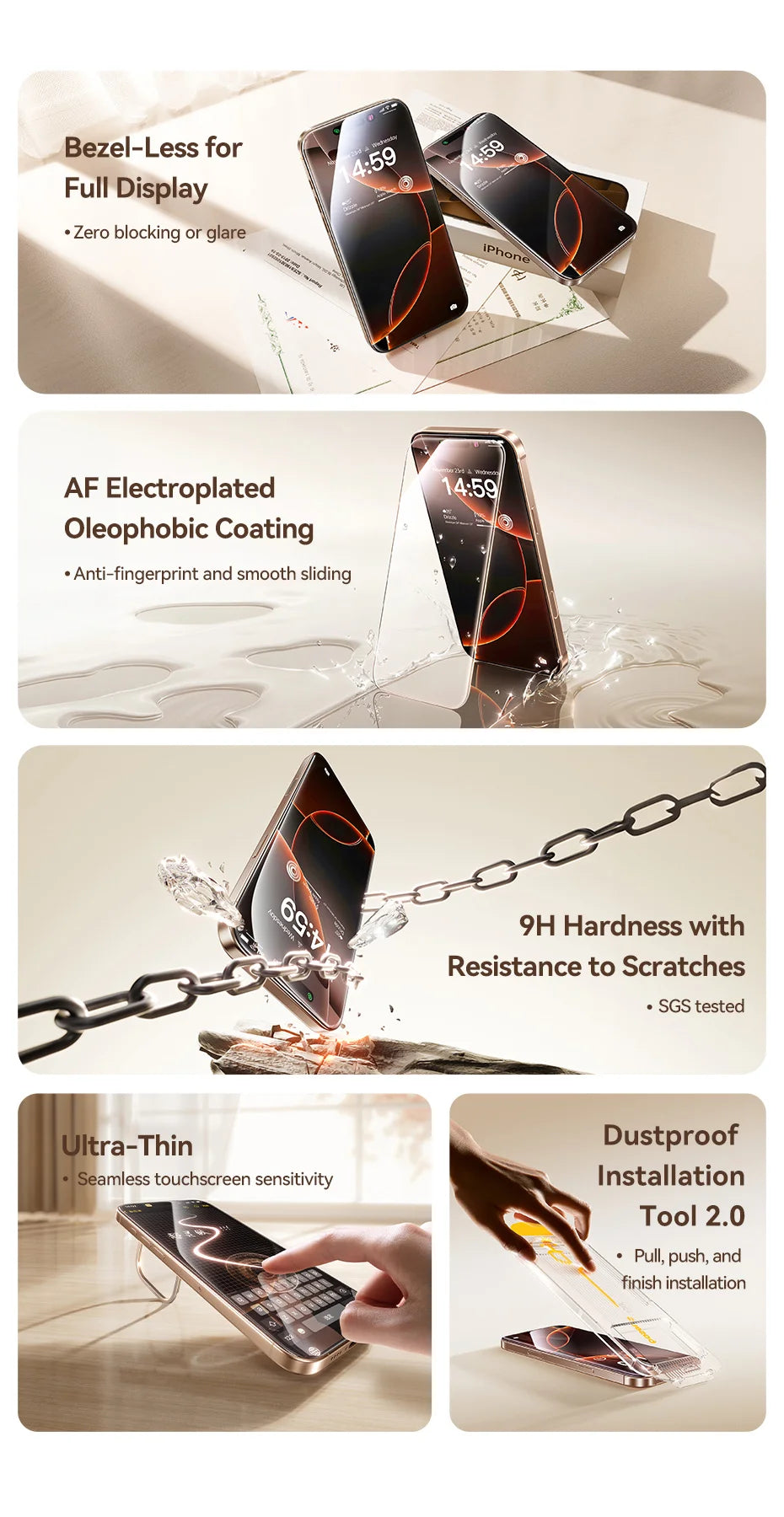 Baseus Full-View 0.3mm Tempered Glass Screen Protector For iPhone 13 14 15 16 17 Pro Max And iPhone 17 Air