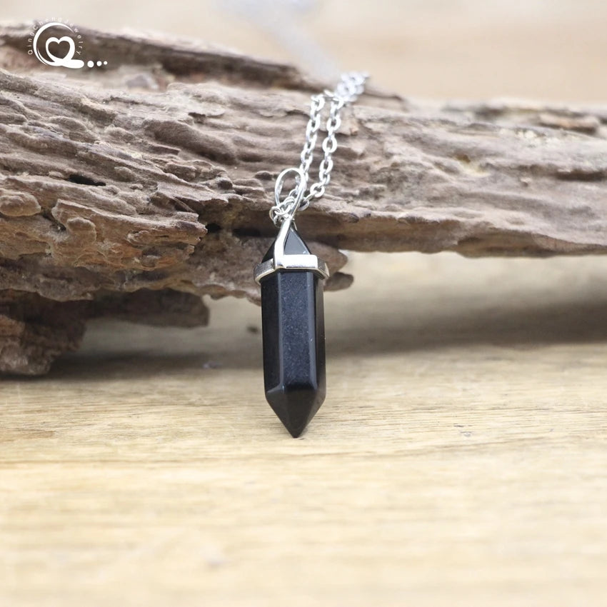 Natural Healing Crystal Quartz Hexagonal Point Pendant Necklace QC3106