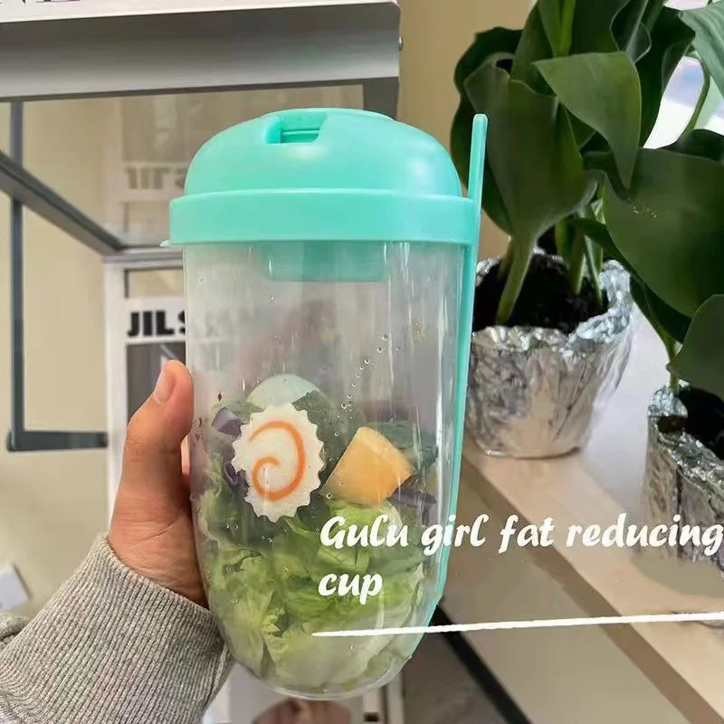 1pc White Or Green Portable Bottle Salad Container With Fork