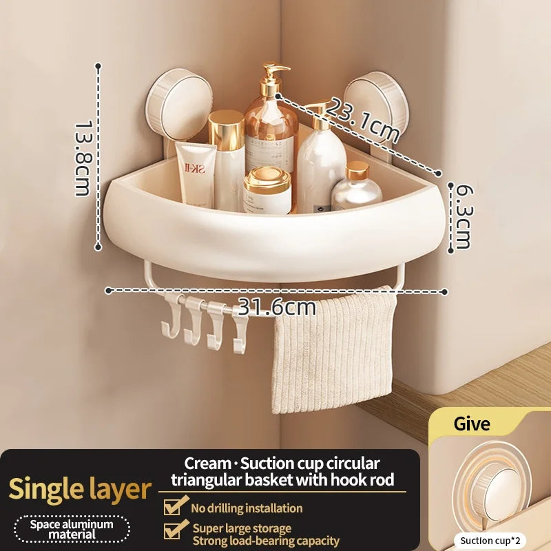 Wall-Mounted Triangle Suction Cup Bathroom Organizer