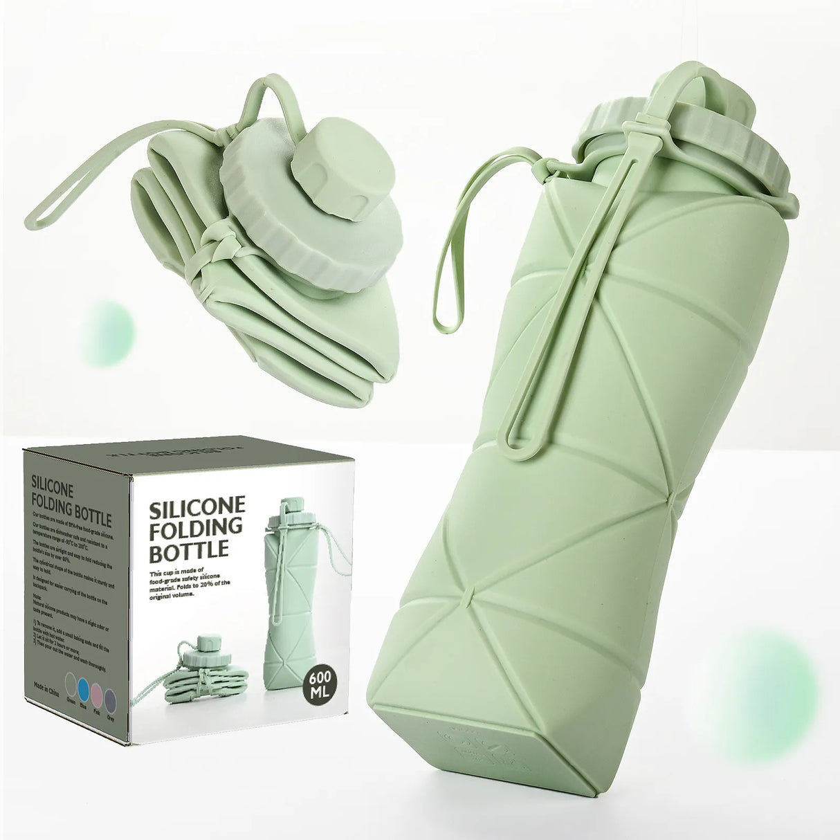 600ml Folding Silicone Sports Water Bottle.