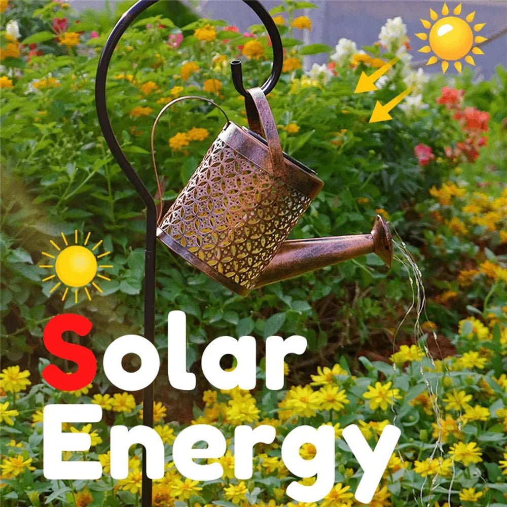 LED, Solar Watering Can With Waterfall Lamp.