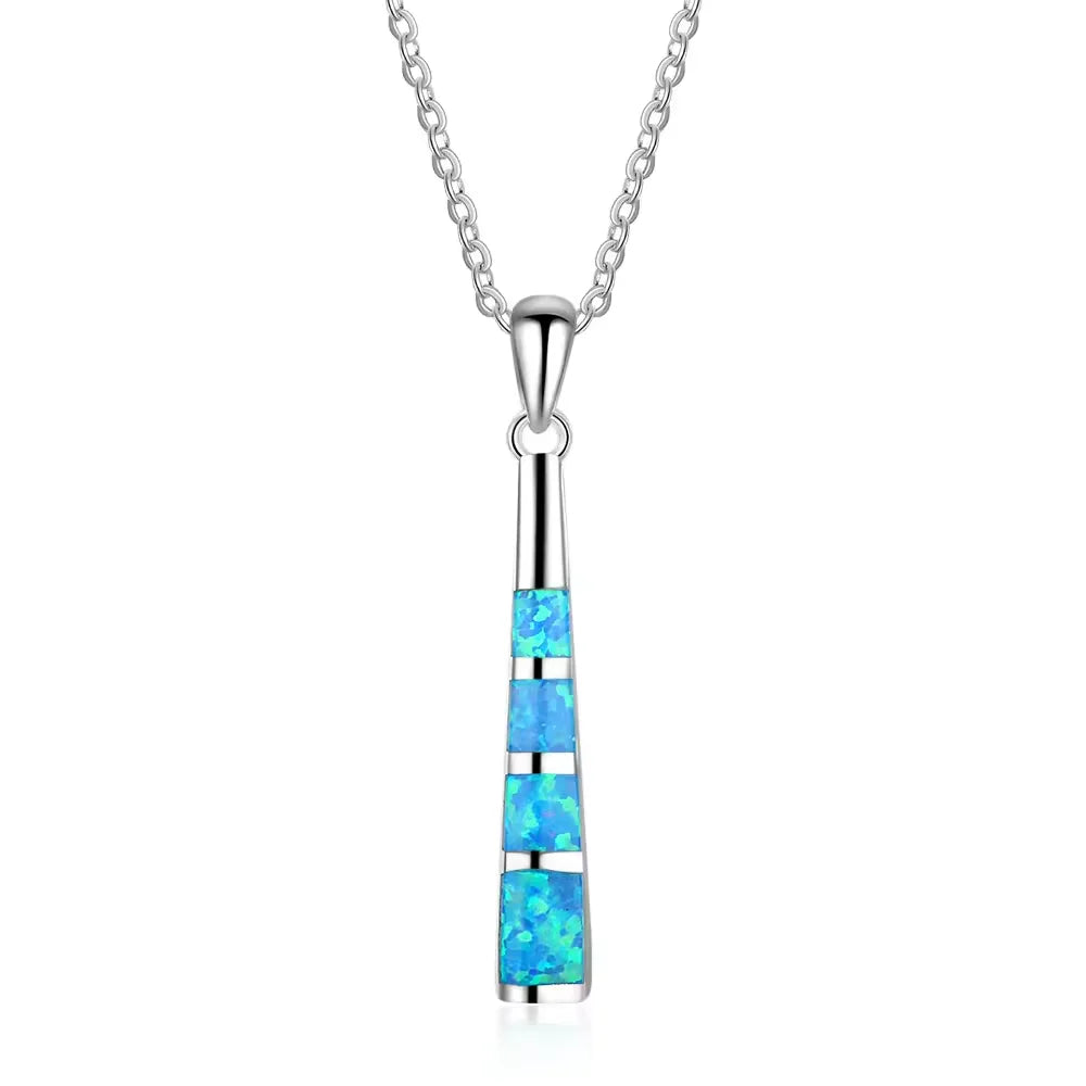 Opal Pendant 14K White Gold Plated Necklace