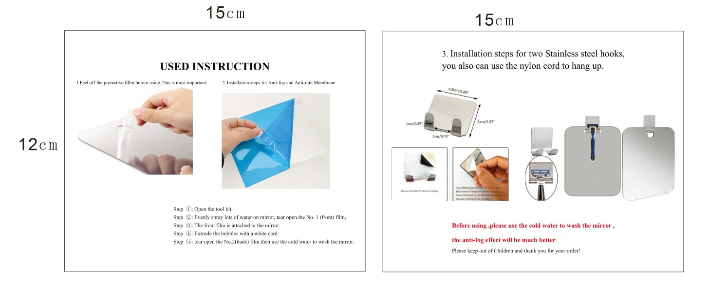 Acrylic Anti Fog Bathroom Shower Mirror With Wall Suction Cups.