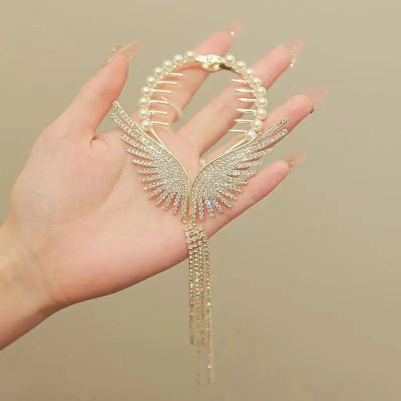 Pearl Or Rhinestone Ponytail Tassel Hair Clip.