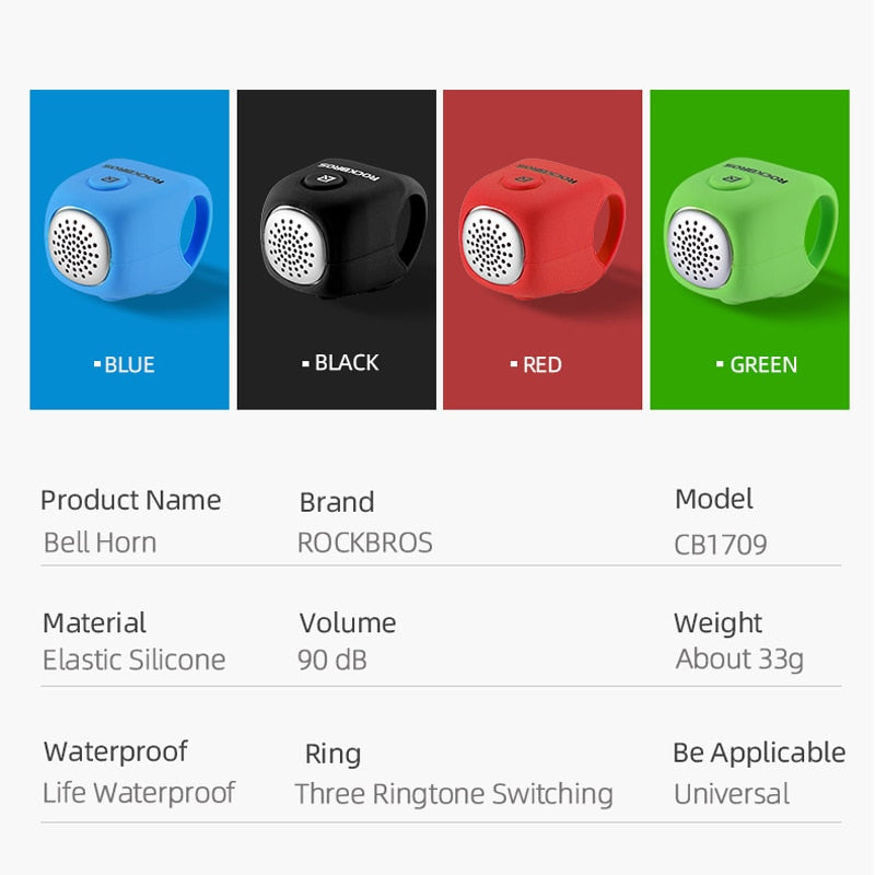 ROCKBROS Battery operated 110db Silicone/Waterproof Bike Horn.