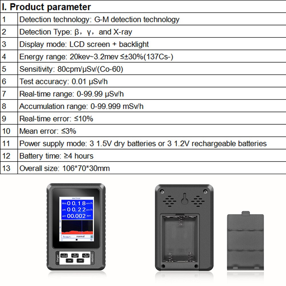 BR-9B XR-1 Nuclear Radiation Detector Color Display Screen Geiger Counter Personal Dosimeter Marble Detectors Beta Gamma X-ray