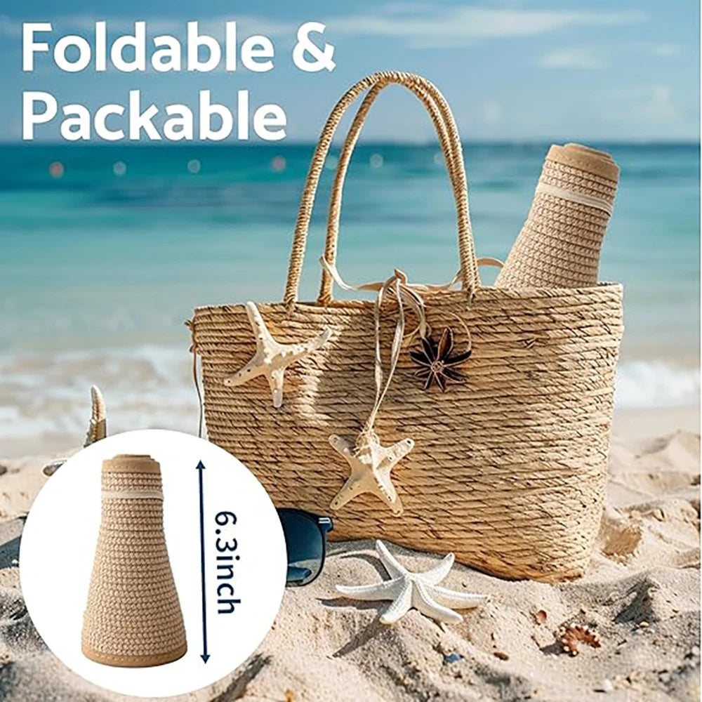 Women's Foldable Ponytail Straw Travel Sun Hat
