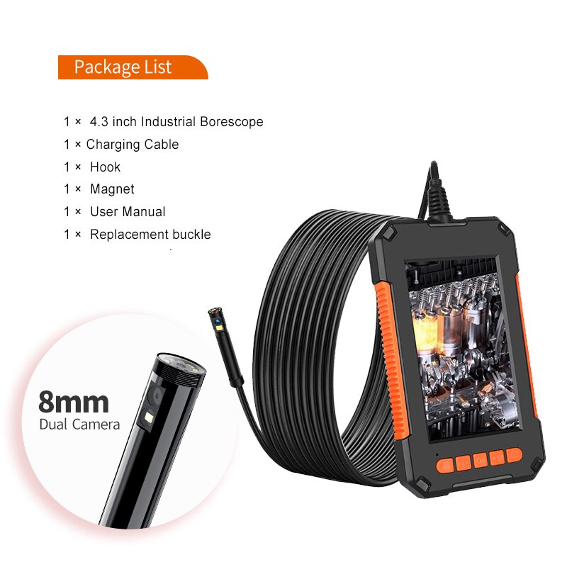 Industrial Borescope IP68 Waterproof With 8 LED Camera. 1080P 4.3 Inch IPS Single Or Dual Lens .