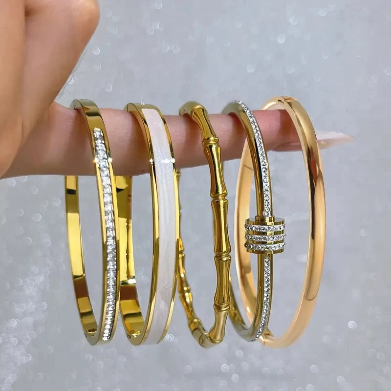 Htpwe  Women's Stainless Steel/18k Gold Plated Zirconium Shell Bracelet