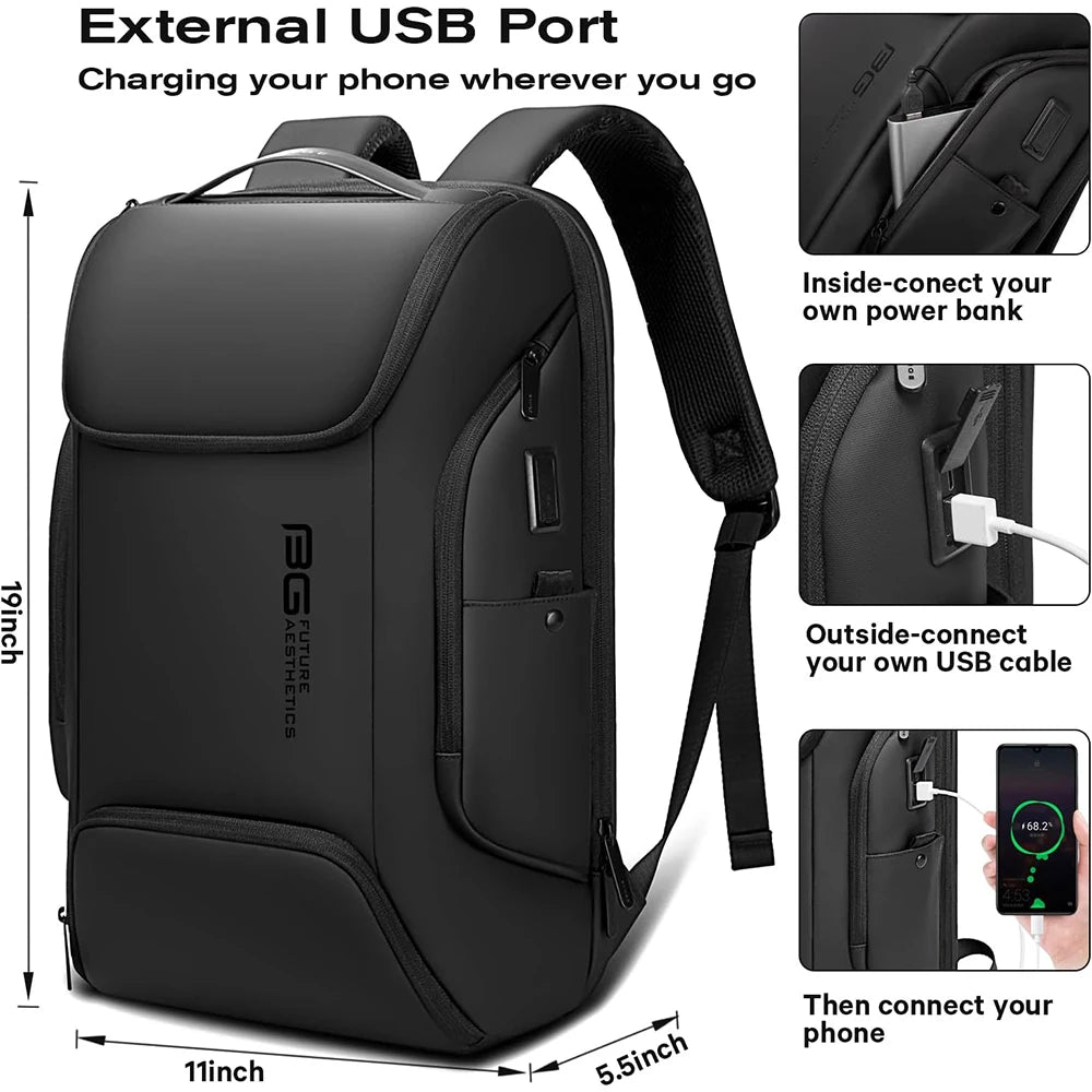 BANGE Waterproof USB Charging Backpack Fits 15.6 Inch Laptop