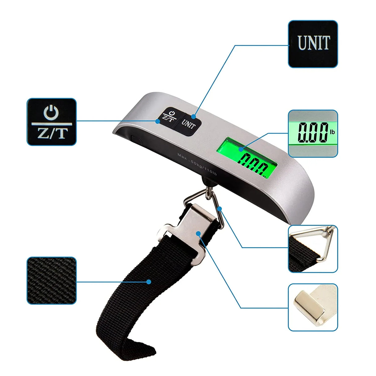 Hanging Digital LCD Display Scale weighs up to 110lb/50kg.