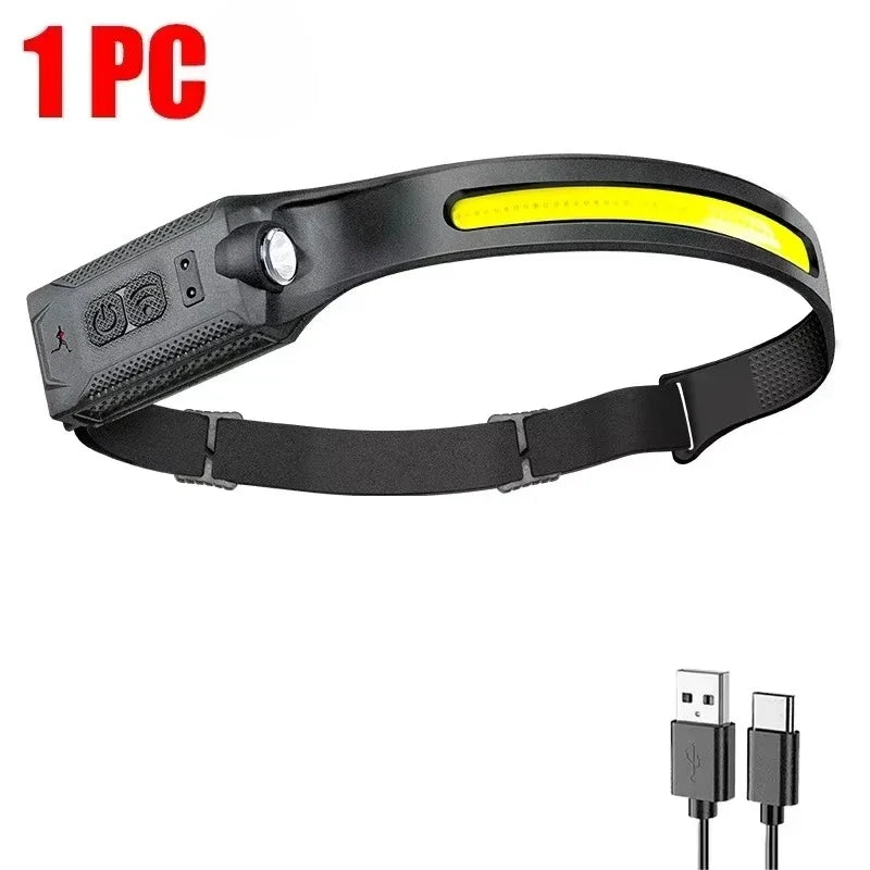 Powerful Headlamp With COB LED Built-in Type-C Rechargeable Battery