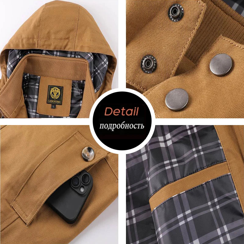 Men's Mid-length Hooded Multi-pocket Slim-fit Jacket