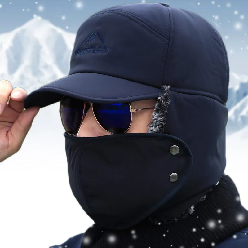 Men Or Women's Outdoor Thick Warm Hat With Ear Flaps And Removable Mask