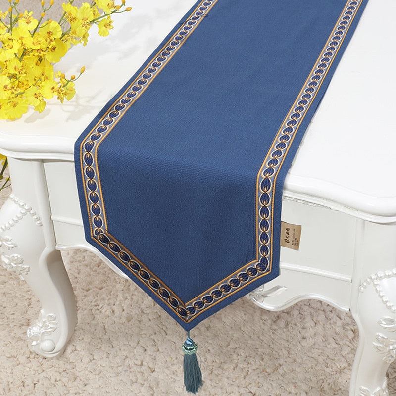 Rose Linen Table Runner With Tassels.