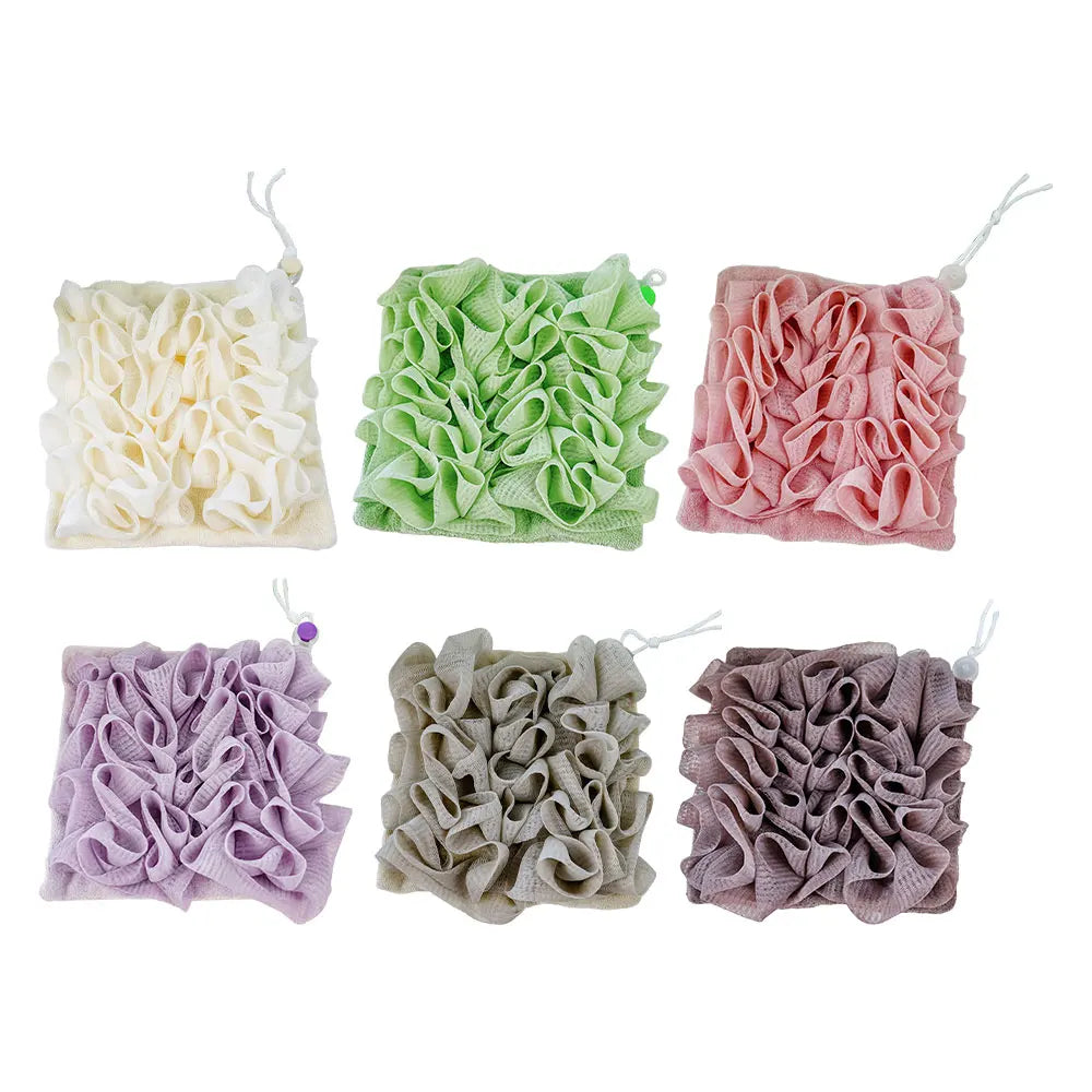2-In-1 Bath Ball Towel Loofah With Drawstring Closure
