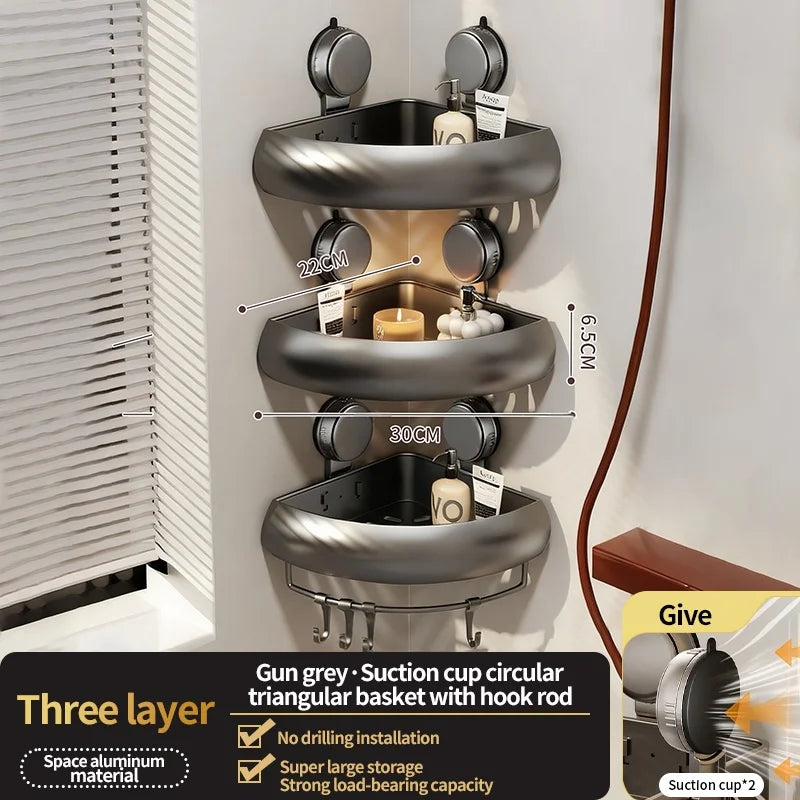 Wall-Mounted Triangle Suction Cup Bathroom Organizer