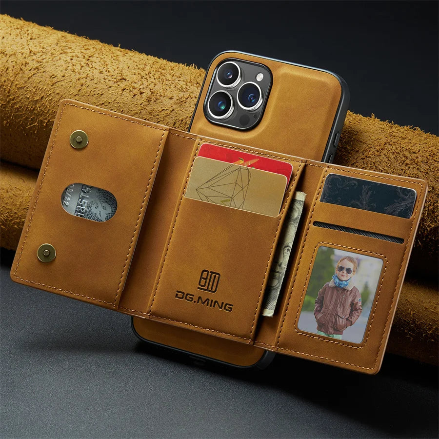 Magnetic Leather Wallet Case for iPhone 15 14 Plus 11 12 13 16 Pro