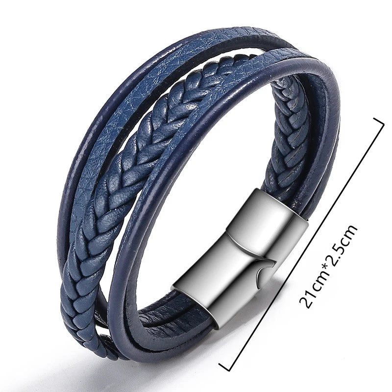 Handmade Rope Leather Bracelet For Men Or Women With Magnetic Clasp