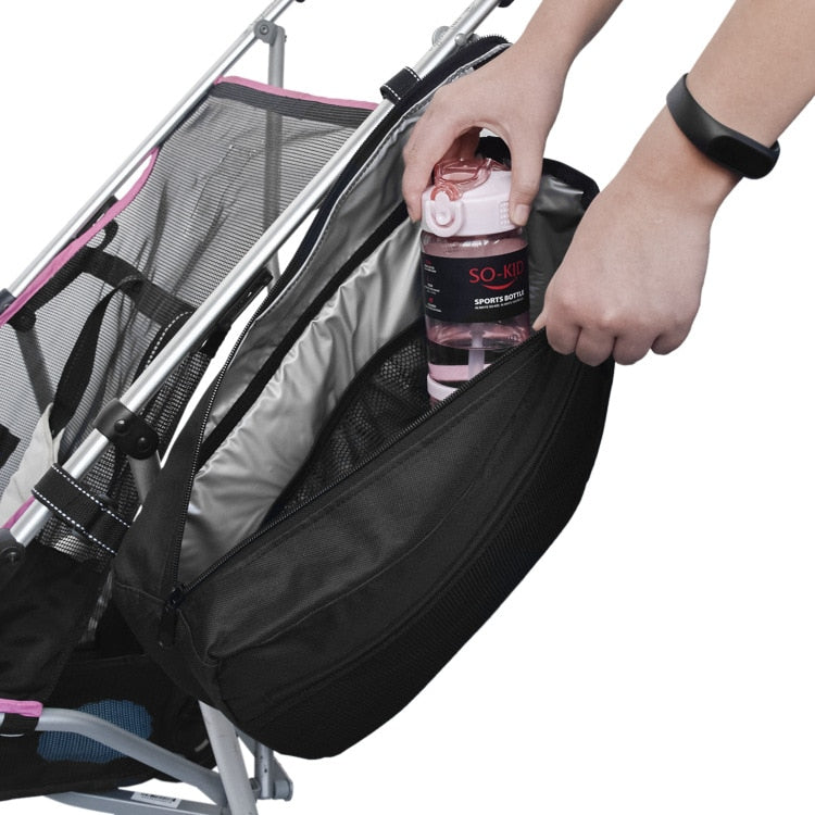 Stroller organizer bag for diapers, baby bottles and toys.