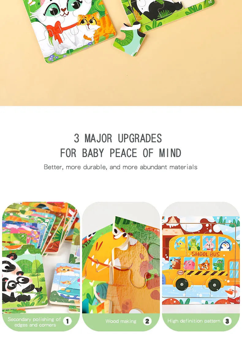 11x11cm Wooden 3d Cartoon Puzzle