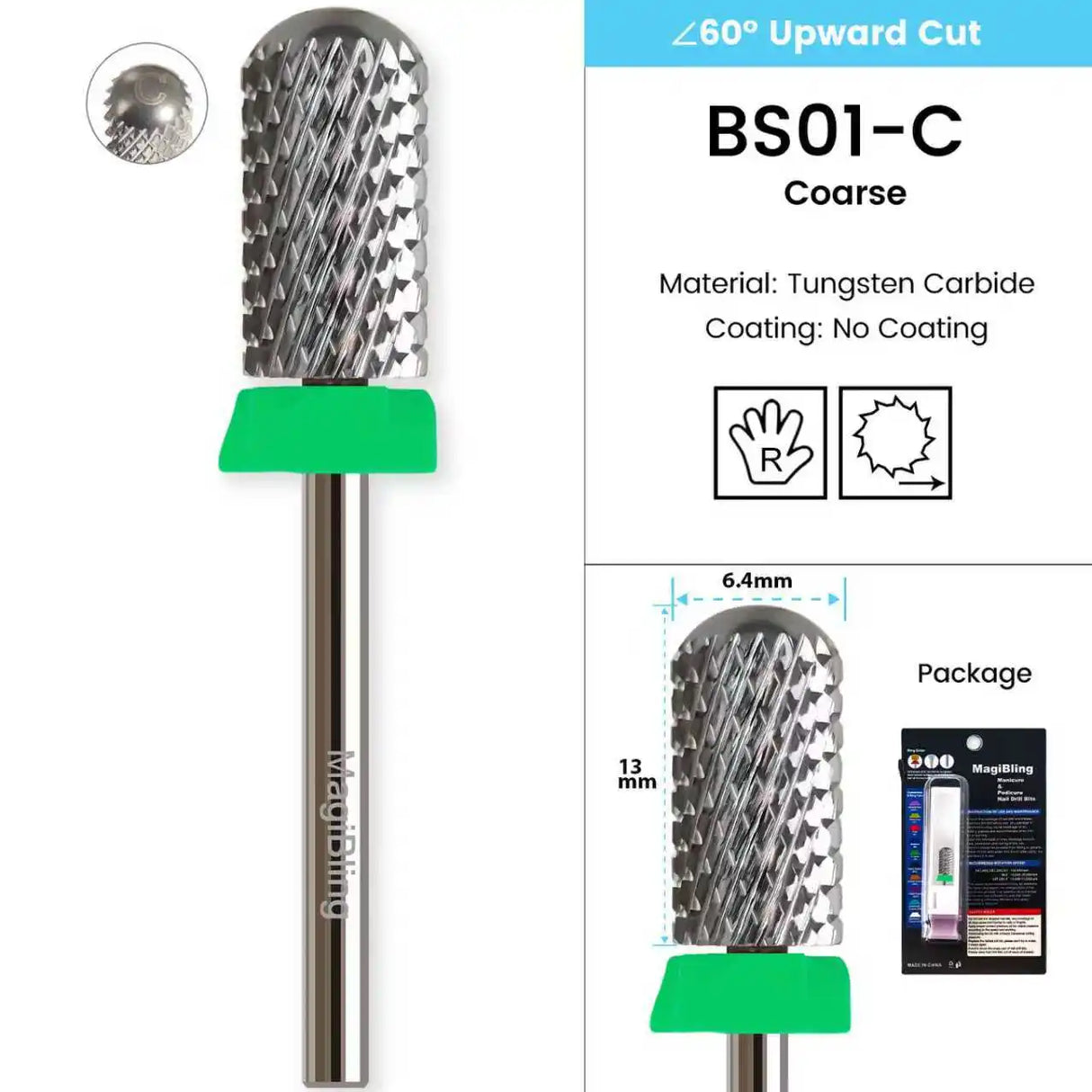 3/32" MagiBling Professional Manicure Nail Drill Bits for Hard Acrylic Gel