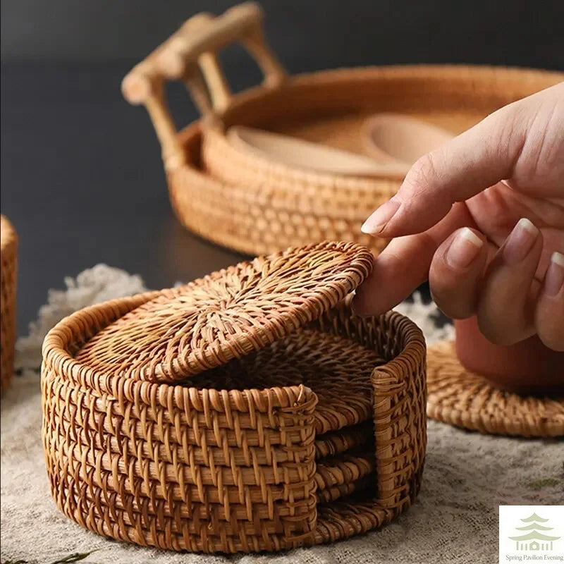 6Pcs Rattan Weave Drink Coasters