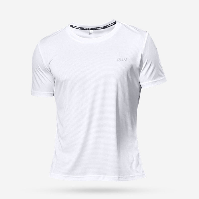 Men's multicolor short sleeve gym shirts. Quick drying, breathable sportswear