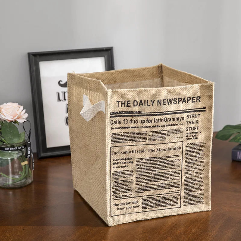 Folding Jute Organizer Storage Basket With Lids