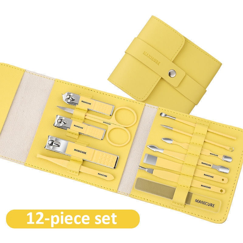 12 or 16 pcs Stainless Steel Manicure/Pedicure Set with Leather case.